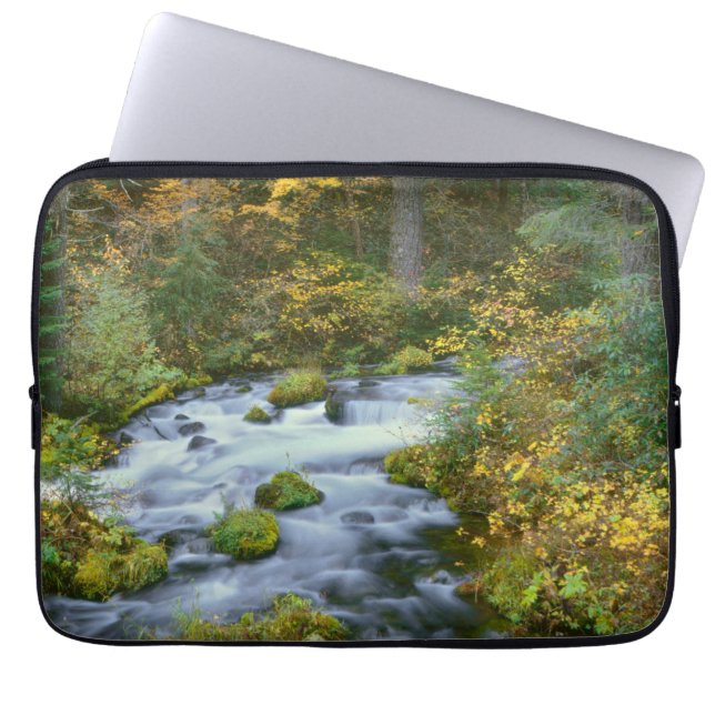 Autumn foliage & Douglas Fir Border Roaring River Laptop Sleeve (Front)