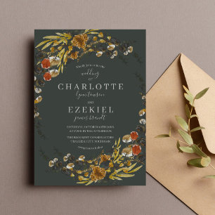 Autumn Foliage Dried Greenery Wreath Wedding Invitation