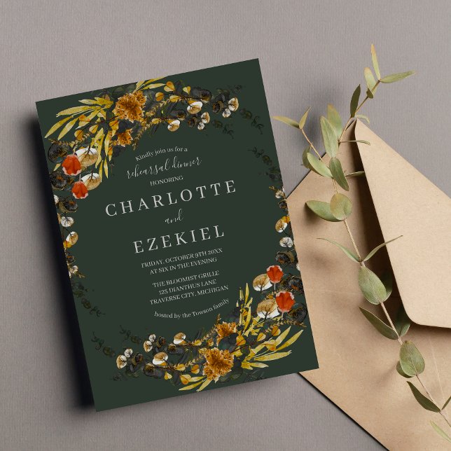 Autumn Foliage Dried Wreath Rehearsal Dinner Invitation (Creator Uploaded)