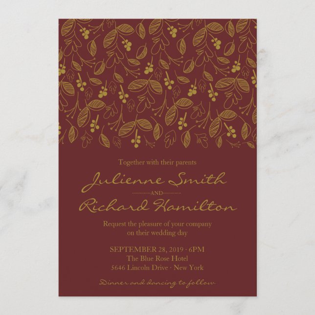 Autumn Foliage Elegant Fall Wedding Invitation (Front)