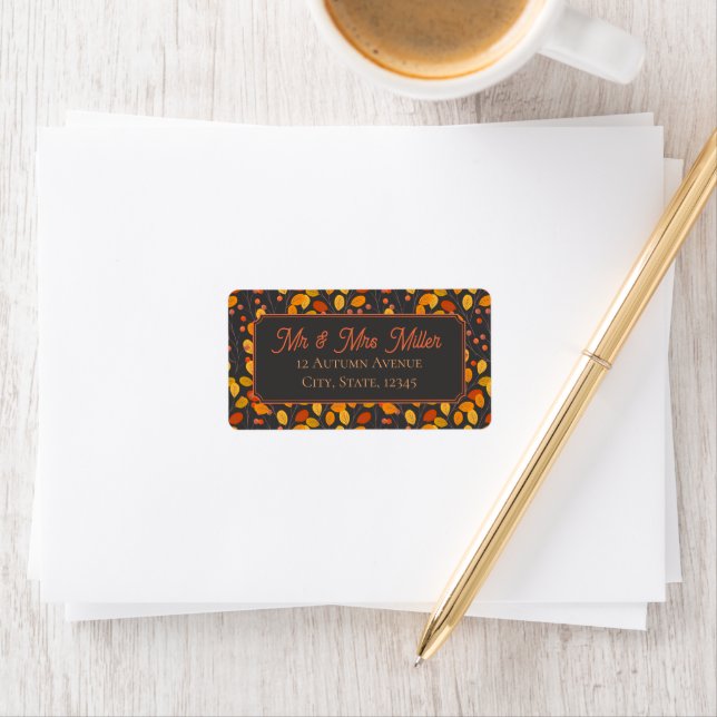 Autumn Foliage Fall Botanical Dark Return Address  Label (Insitu)