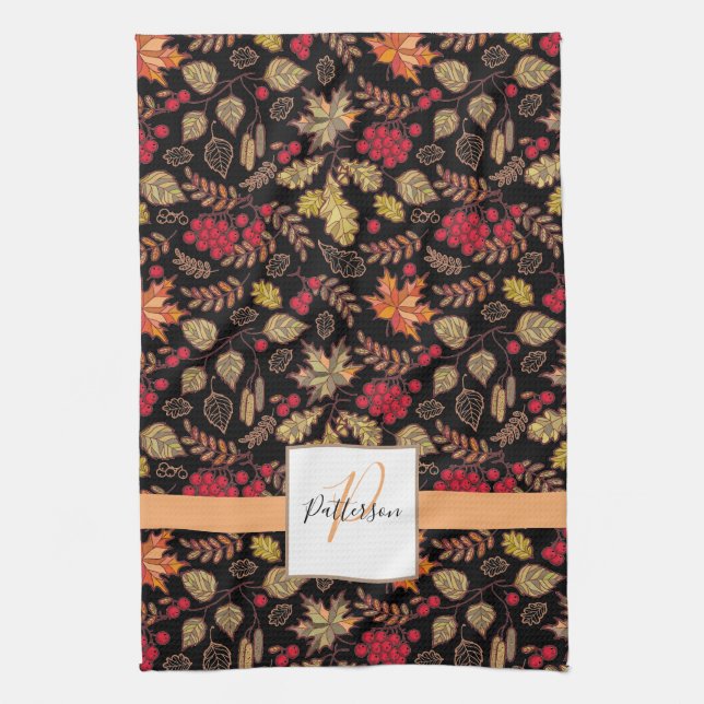 Autumn Foliage Family Name Tea Towel (Vertical)