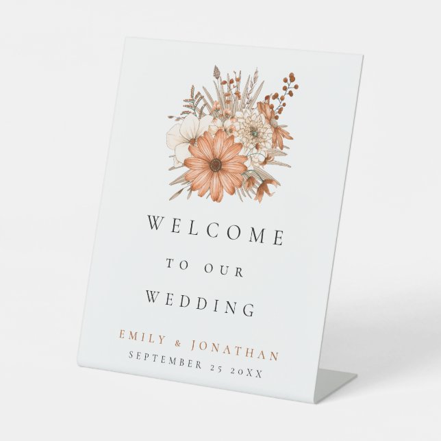 Autumn foliage florals Welcome to Wedding Pedestal Sign (Front)