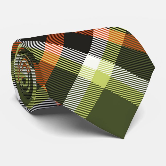 Autumn Foliage Plaid Pattern  Tie (Rolled)