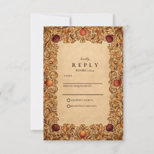 Autumn Foliage Pomegranate Wedding RSVP Card