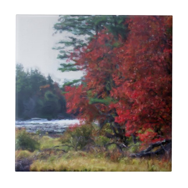 Autumn Foliage Pond Nature Art Tile (Front)
