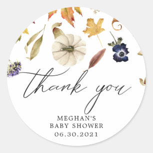 autumn foliage pumpkin baby shower thank you classic round sticker