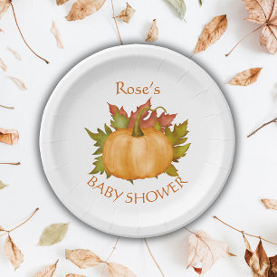 Autumn Foliage Pumpkin Fall Baby Shower Paper Plate