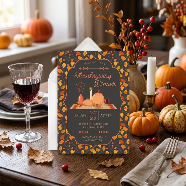 Autumn Foliage Pumpkins Thanksgiving Dinner  Invitation (Creator Uploaded)