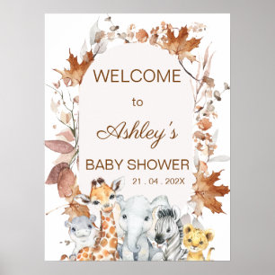 Autumn Foliage Safari Baby Shower Welcome Poster