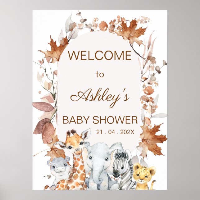 Autumn Foliage Safari Baby Shower Welcome Poster (Front)
