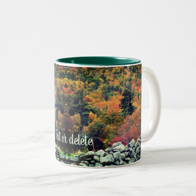 Autumn Foliage Stone Wall Nature Personalised Two-Tone Coffee Mug (Front Right)