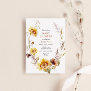 Autumn Foliage Sunflower Baby Shower Invitation