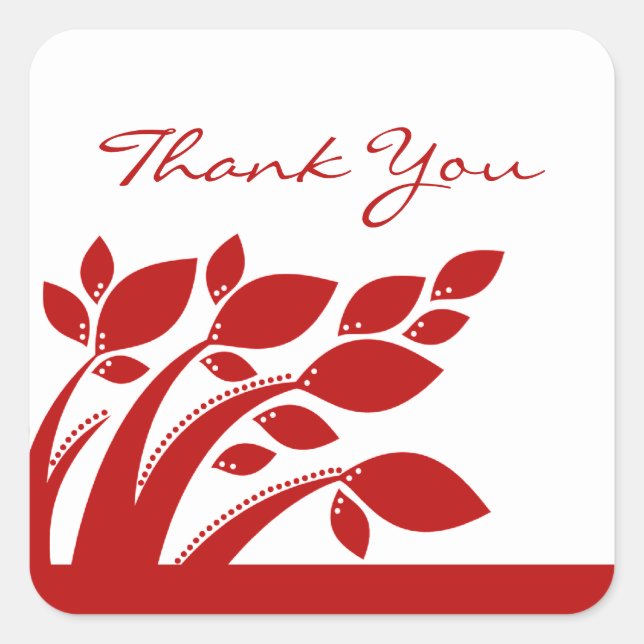 Autumn Foliage Thank You Stickers, Red Square Sticker (Front)