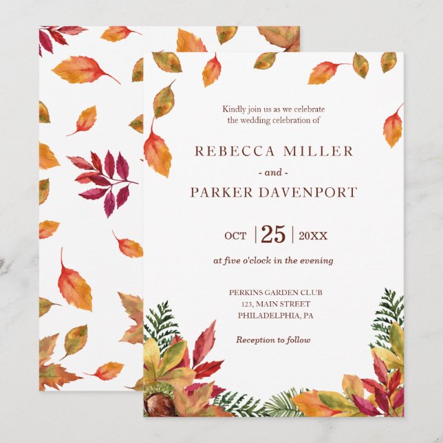 Autumn foliage wedding invitation (Front/Back)