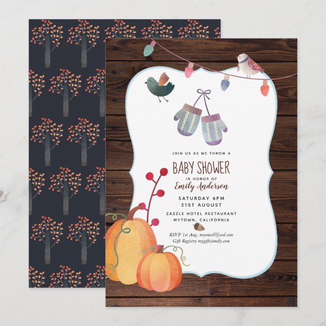 Autumn Folk Art Baby Shower Invitation Rustic (Front/Back)