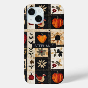 Autumn Folk Art Quilt Pattern Rustic Botanical iPhone 15 Case