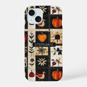 Autumn Folk Art Quilt Pattern Rustic Botanical iPhone 15 Case