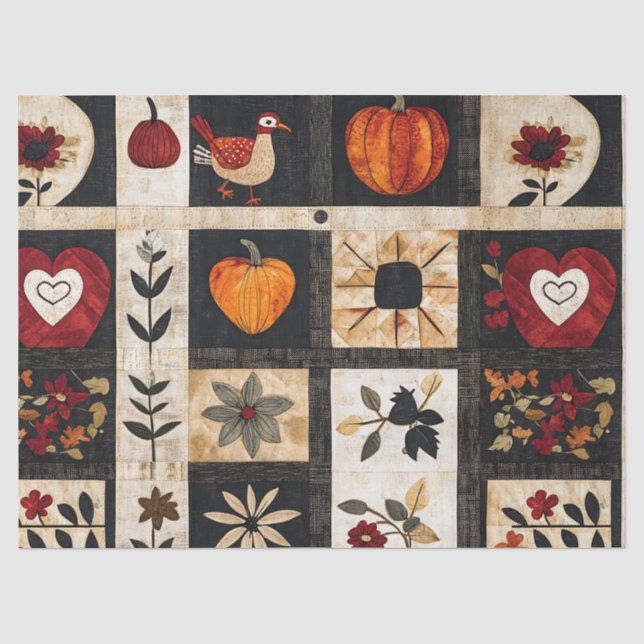 Autumn Folk Art Quilt Pattern | Rustic Botanical Tissue Paper (Front)