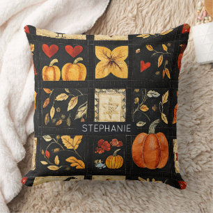 Autumn Folk Art Quilt Pattern   Rustic Patchwork Cushion