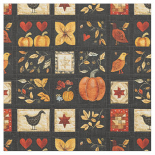 Autumn Folk Art Quilt Pattern Rustic Patchwork Fabric