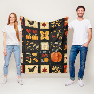 Autumn Folk Art Quilt Pattern   Rustic Patchwork Fleece Blanket