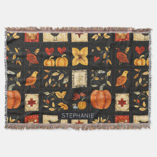 Autumn Folk Art Quilt Pattern Rustic Patchwork Throw Blanket