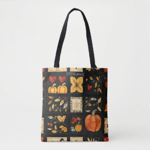 Autumn Folk Art Quilt Pattern Rustic Patchwork Tote Bag