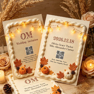 Autumn fondant cake style wedding invitation