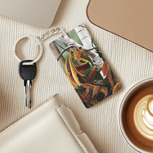 Autumn Forest Amber Dragon Birch Trees Fantasy Key Ring