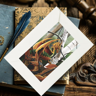 Autumn Forest Amber Dragon Birch Trees Fantasy Rectangular Sticker