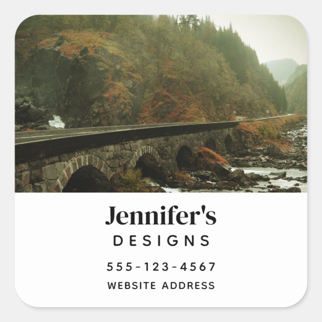 Autumn Forest and River Landscape Business Square Sticker (Front)