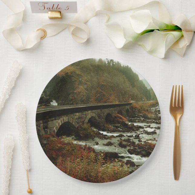 Autumn Forest and River Landscape Paper Plate (Wedding)