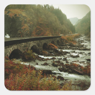 Autumn Forest and River Landscape Square Sticker