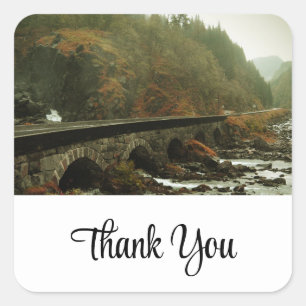 Autumn Forest and River Landscape Thank You Square Sticker