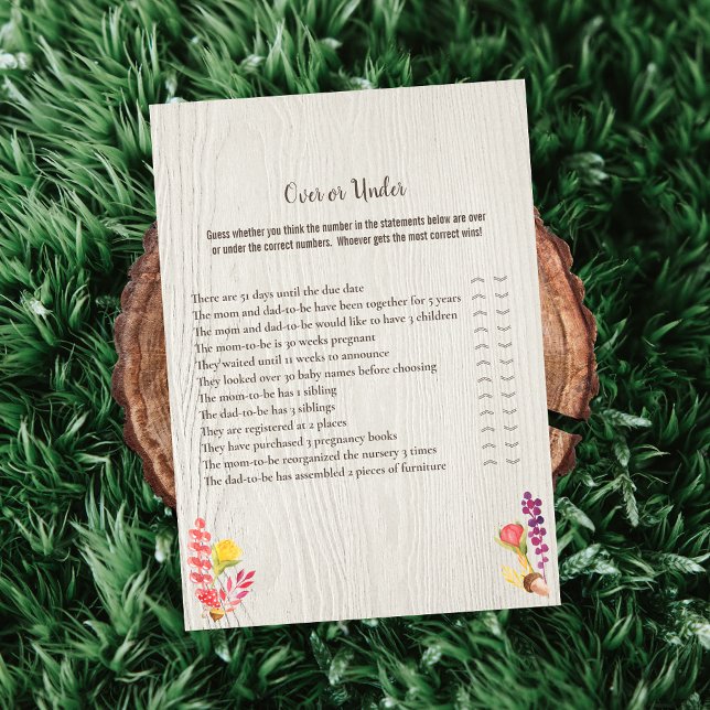 Autumn Forest Animal Over or Under Baby Game Invitation (Creator Uploaded)