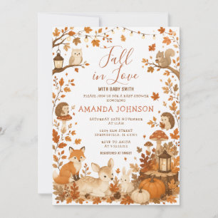 Autumn Forest Animals Fall In Love Baby Shower Invitation
