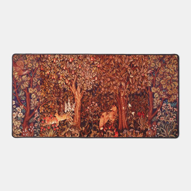 AUTUMN FOREST ANIMALS Hares,Fox,Red Brown Floral  Desk Mat (Front)