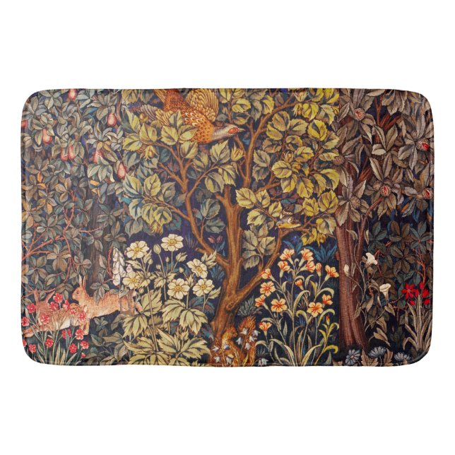 AUTUMN FOREST ANIMALS Hares,Pheasant,Brown Floral  Bath Mat (Front)