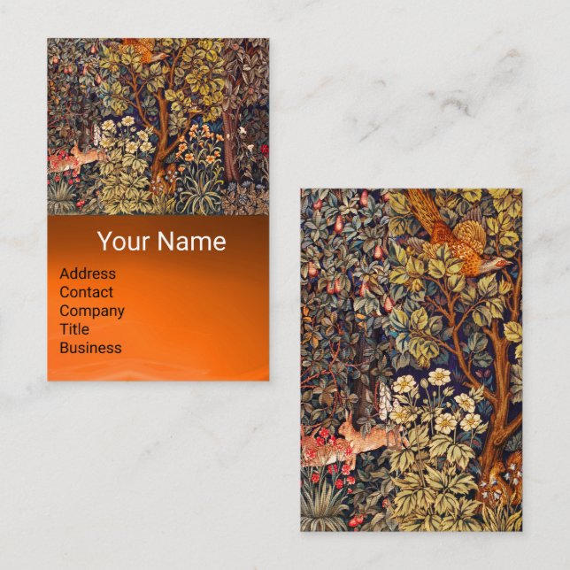 AUTUMN FOREST ANIMALS Hares,Pheasant,Brown Floral  Business Card (Front/Back)