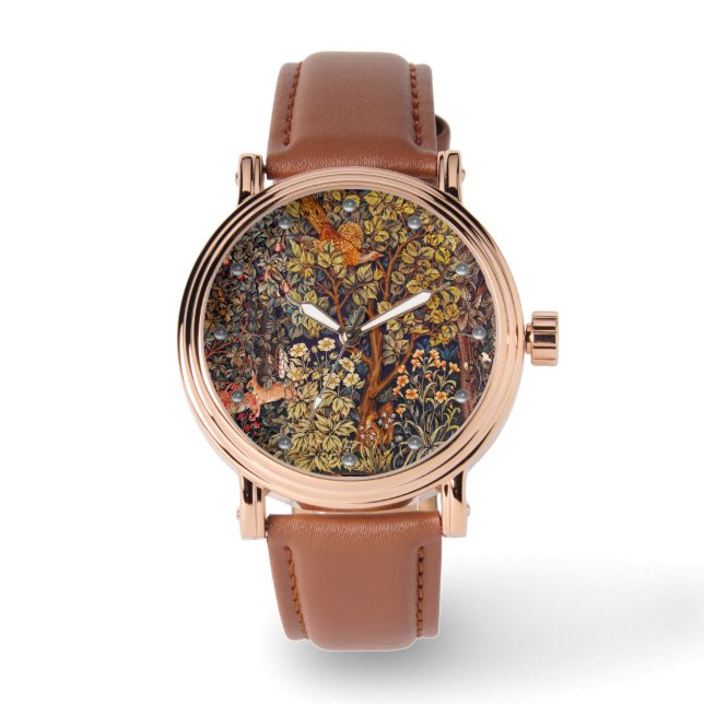 AUTUMN FOREST ANIMALS Hares,Pheasant,Brown Floral  Watch (Front)