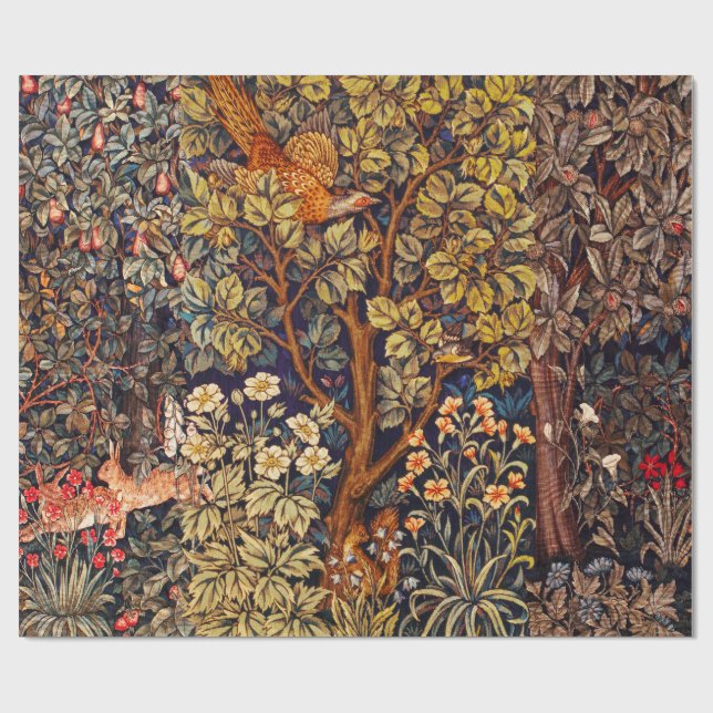 AUTUMN FOREST ANIMALS Hares,Pheasant,Brown Floral  Wrapping Paper (Flat)