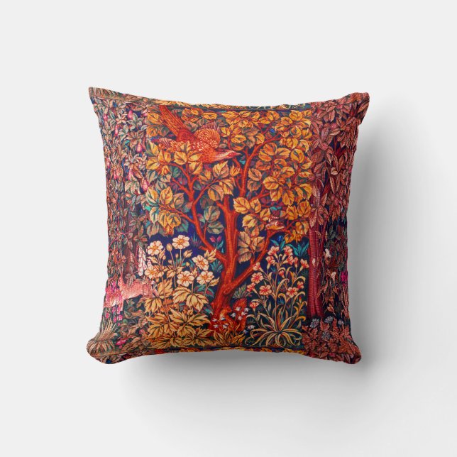 AUTUMN FOREST ANIMALS Hares,Pheasant,Red Floral  Cushion (Front)