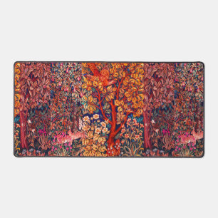 AUTUMN FOREST ANIMALS Hares,Pheasant,Red Floral  Desk Mat
