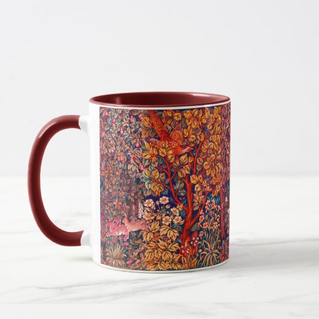 AUTUMN FOREST ANIMALS Hares,Pheasant,Red Floral  Mug (Left)