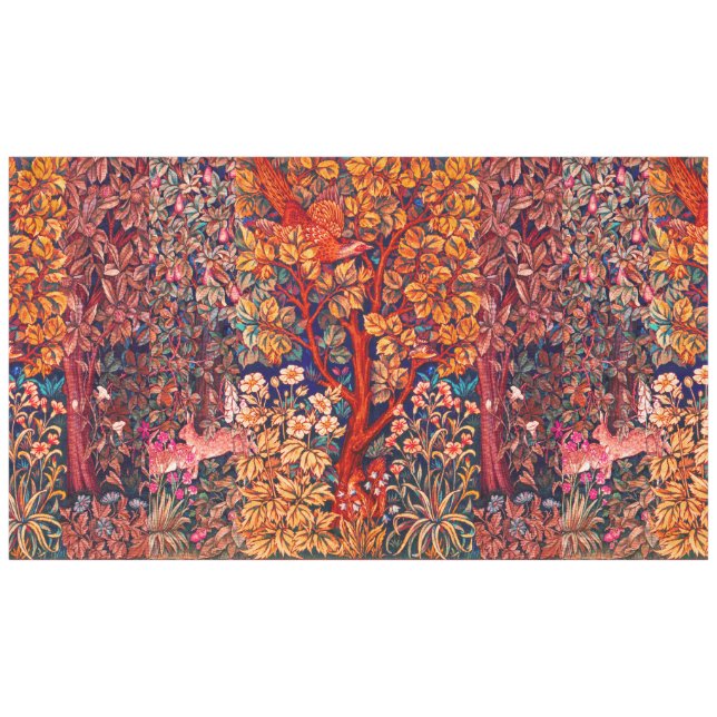 AUTUMN FOREST ANIMALS Hares,Pheasant,Red Floral  Tablecloth (Front (Horizontal))