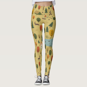 Autumn Forest Animals Vintage Wallpaper Leggings