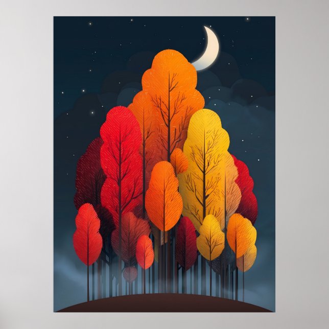 Autumn forest at night poster (Front)