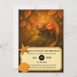 Autumn Forest Axolotl Birthday  Invitation