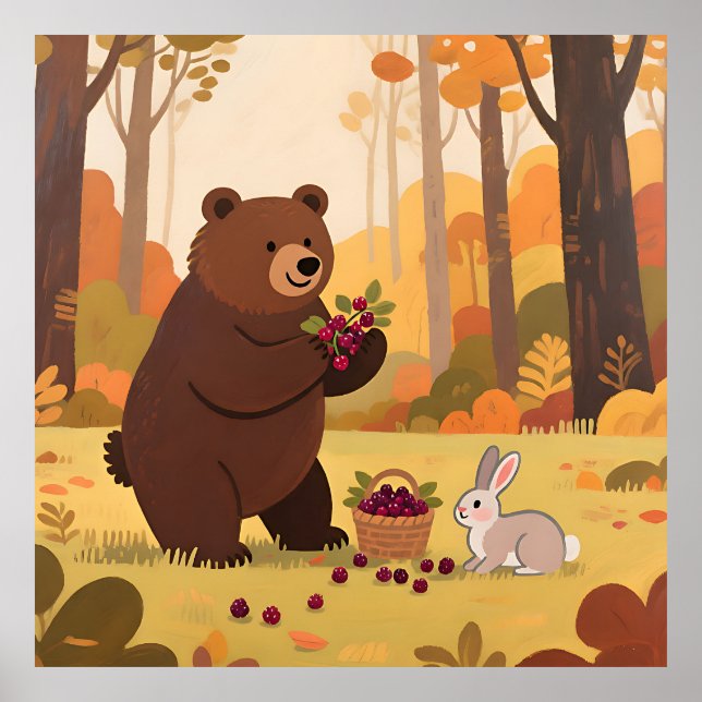 Autumn Forest Bear Rabbit Poster (Front)